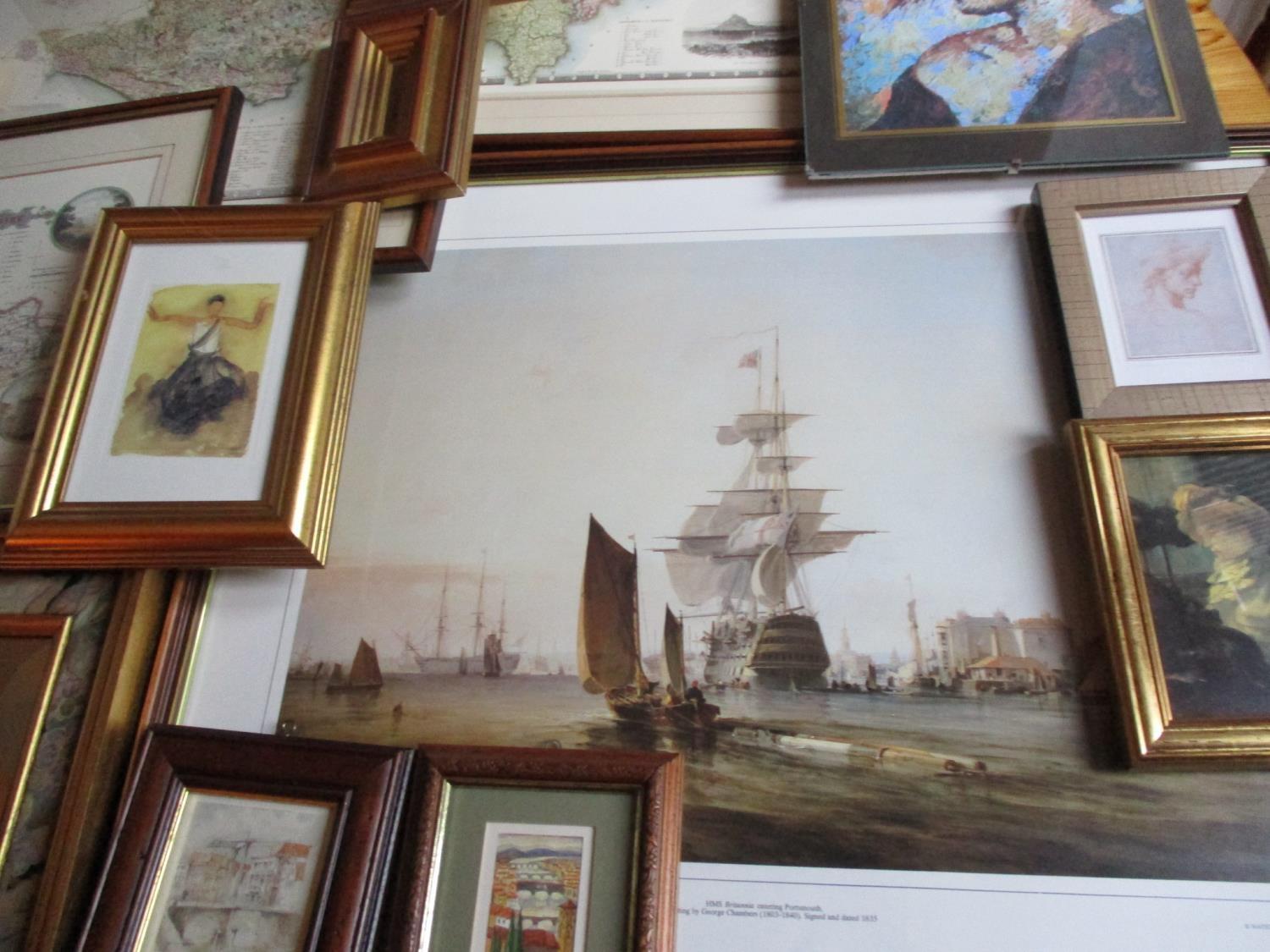 Three reproduction maps, mixed prints and small mirrors, together with a George Chambers print of - Image 4 of 5