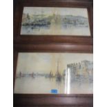 Fred Fitch - Whitby Pier and Whitby, watercolour and two early 20th century mirrors