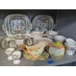 A Brierley ware gravy boat and sugar bowl, Coalport Indian Tree Plates, a breakfast set and a