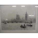 Rowland Langmaid - Westminster Bridge, engraving 13" x 9", signed lower right hand corner Location
