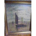 A 1918 oil on canvas of a boat coming into shore, initialled GB and dated to the lower left hand