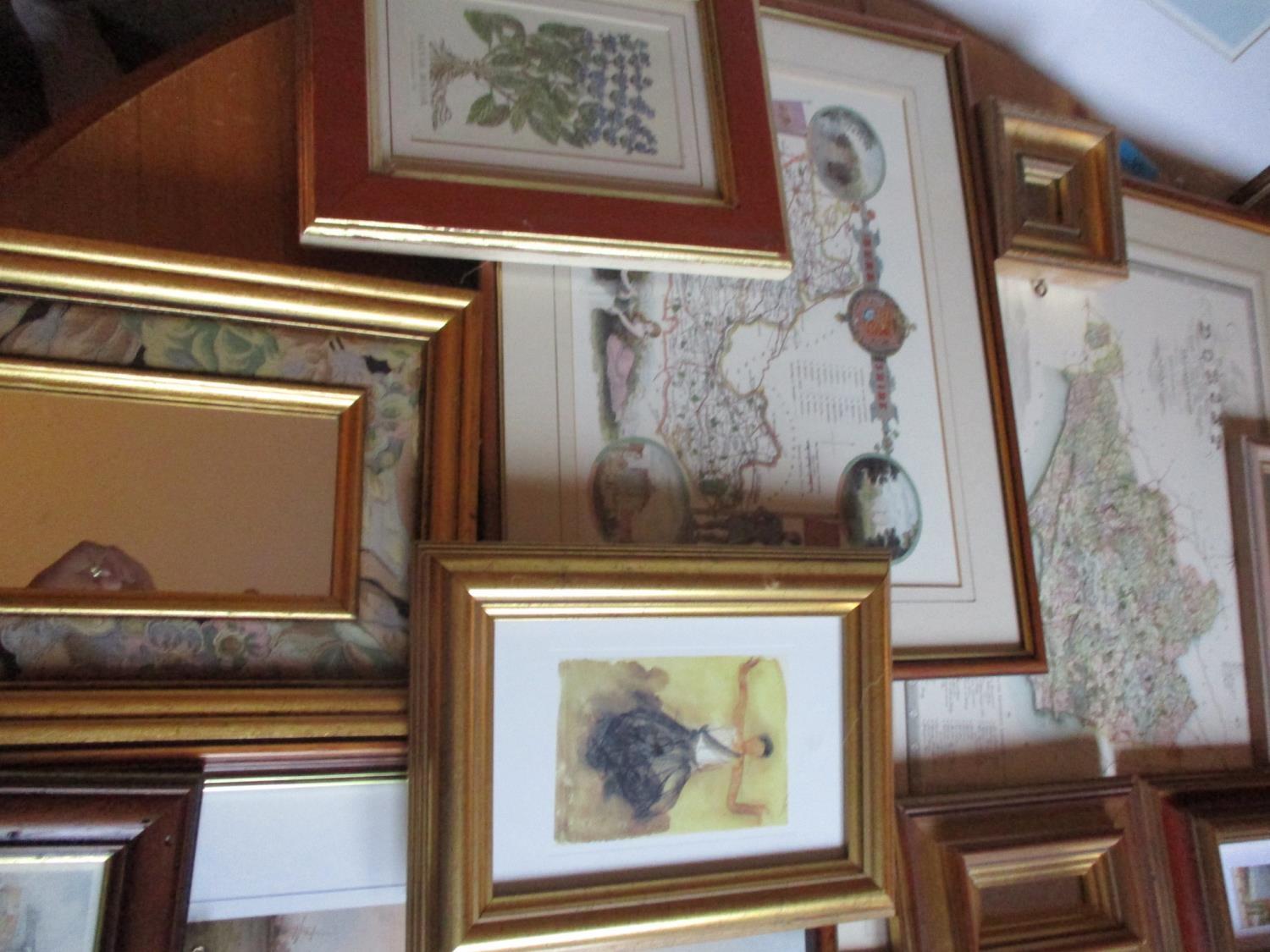 Three reproduction maps, mixed prints and small mirrors, together with a George Chambers print of - Image 5 of 5