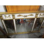 A modern Adams style overmantle wall mirror having gilt highlights and white painted frame, 35 1/2"h