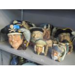 A selection of Royal Doulton Toby jugs to include Long John Silver, Falstaff and others