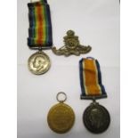 WW1 BWM and ribbon named to 2110 J S Freeman RE with associated brass cap badge and WW1 BWM and