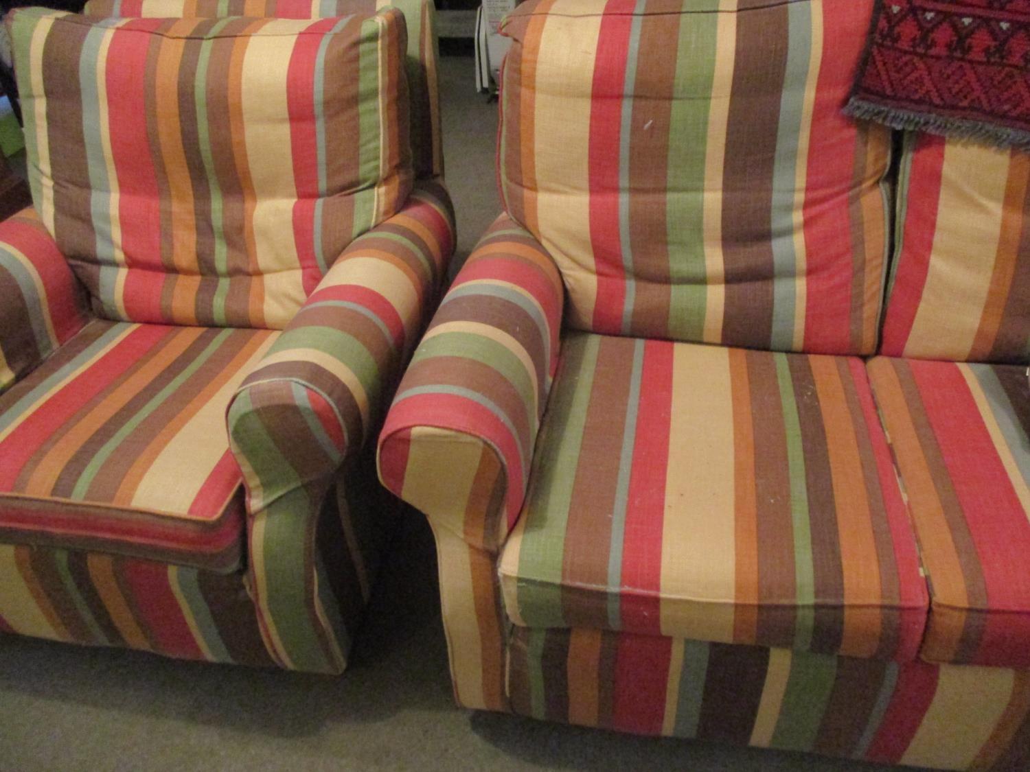 A Multi York three-seater and a two-seater sofa and single armchair with multi striped cover