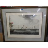 A framed and glazed print depicting Vivid and Waterwitch steam boats off the Alfordness inner