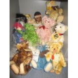 Mixed stuffed bears and dolls to include an Annette Himstedt doll with certificate and dress