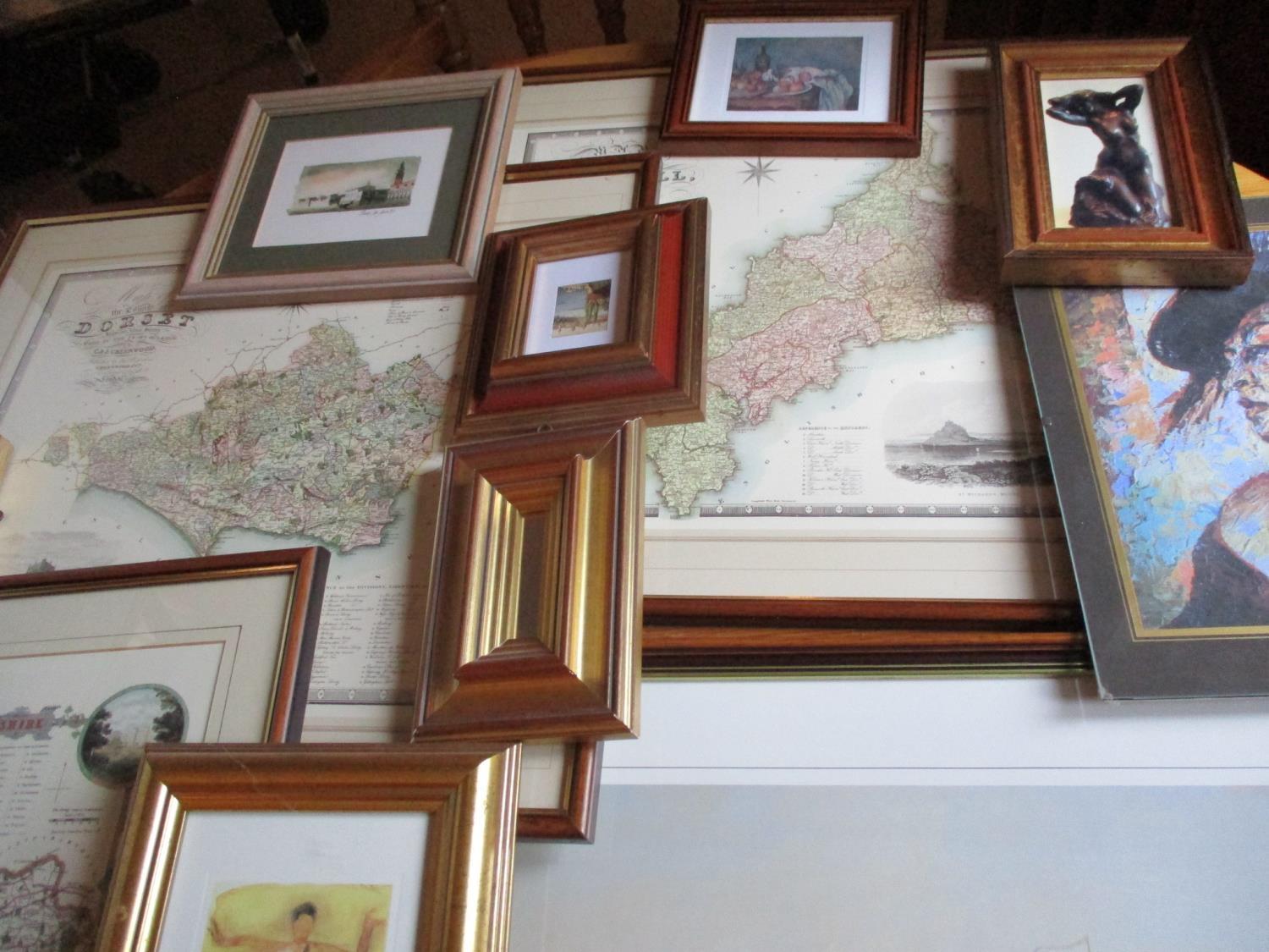 Three reproduction maps, mixed prints and small mirrors, together with a George Chambers print of - Image 3 of 5