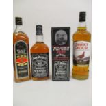 Four bottles of Whisky to include Jack Daniel's, Famous Grouse and Black Bush Location 8.4