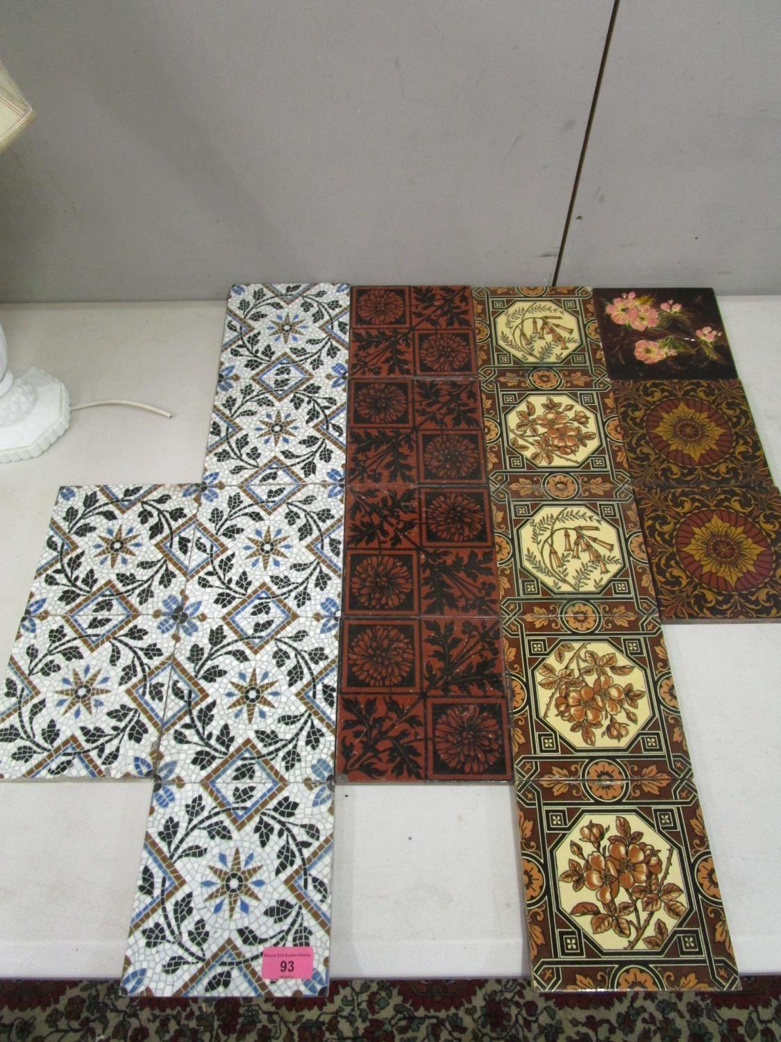 Mixed tiles to include seven Mintons mosaic tiles and various other Mintons tiles