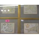 Pieter Van Den Keere - four coloured map engravings of Glamorganshire, Cornwall, Wales and one other