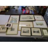 A quantity of framed and glazed engravings, watercolours, limited edition prints, and two white