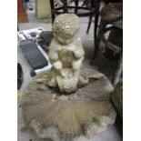 Garden related items to include a stoneware statue of a female sitting on top of a large column,