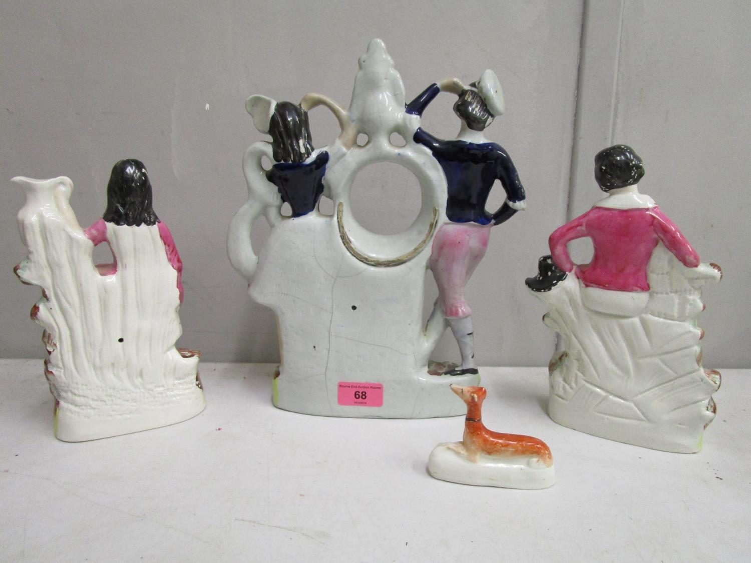 Victorian Staffordshire pottery to include a clock case figural group, a pair of Staffordshire - Image 2 of 2