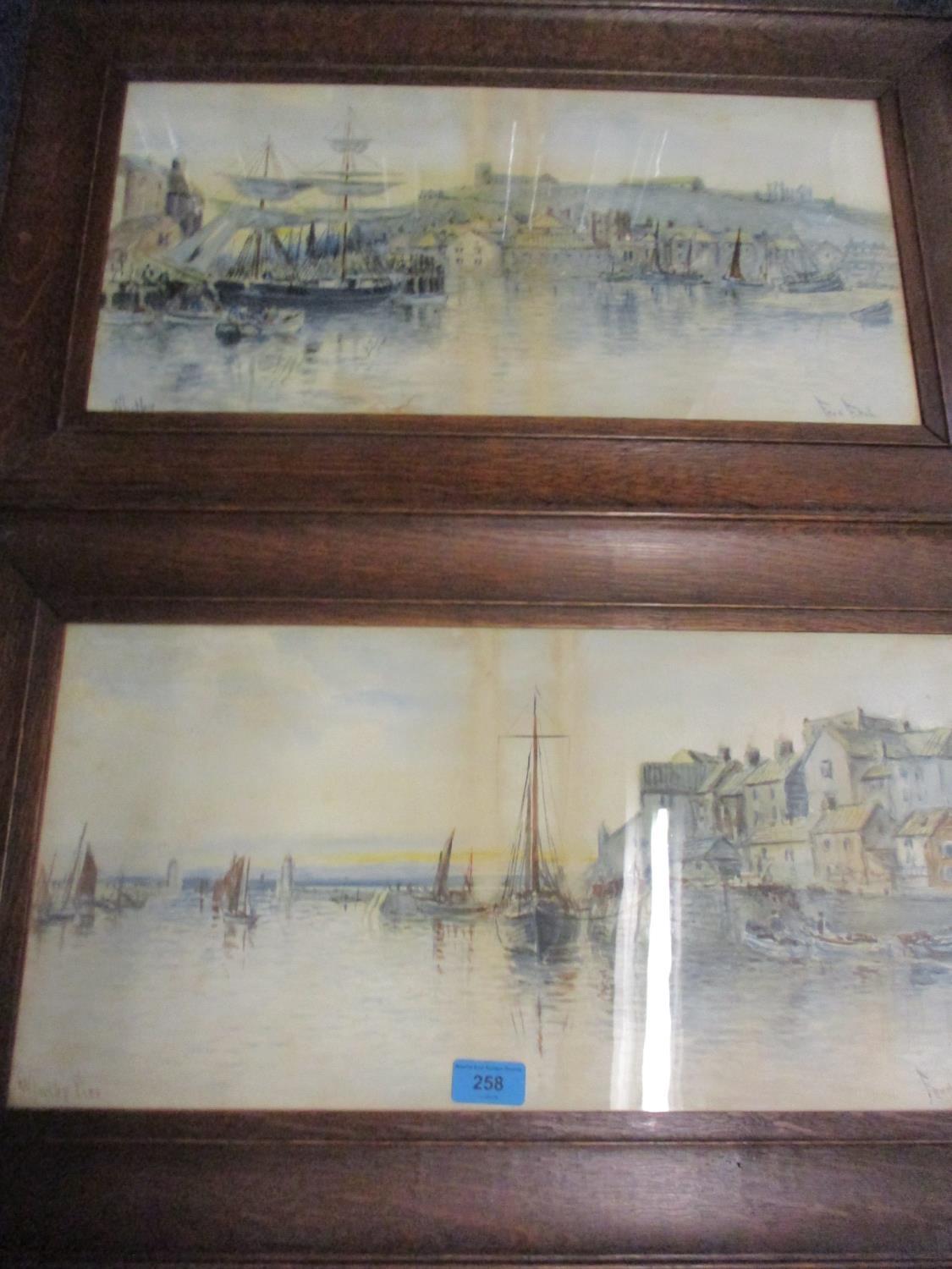 Fred Fitch - Whitby Pier and Whitby, watercolour and two early 20th century mirrors Location RWM