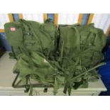 Three canvas motorcycle military style panniers with metal frames