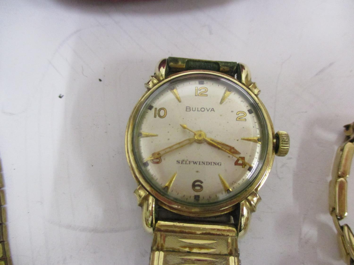 Mixed watches to include two Bulova's, one having a gold case and a 1930s gold cased wrist watch - Image 3 of 4