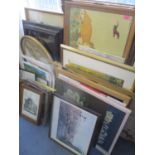 Mixed pictures, mainly prints, to include JLSE Breit print, a Van Gogh print, mirrors, tapestry