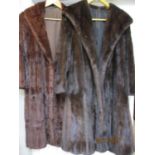 A brown ermine fur, full length coat, 39" long x 42" chest approx, together with a dark brown