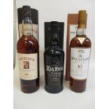 Three bottles of Scotch Whisky to include Aberlour, Ardbeg, Macallan