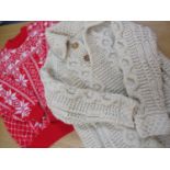 A Retro Aran knit jumper, 40/42" chest together with a modern Norcewool red and white Christmas