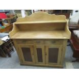 A Victorian/Edwardian pine sideboard shaped 3/4 extended back with single shelf over three drawers