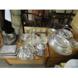 A mixed lot of silver plate to include meat plates