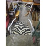 A painted metal conservatory suite with upholstered zebra skin pattern style upholstered