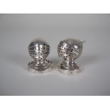 A pair of Victorian silver Salts in the form of knights' helmets, Birmingham 1898