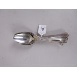 A pair of George II silver Table Spoons, Hanoverian pattern with rat tail bowls engraved crests