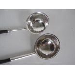 Two Georgian silver small Toddy Ladles with spiral whalebone handles, Glasgow 1828, maker: Geo