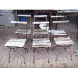 Six iron framed folding Garden Chairs with wooden slatted seats