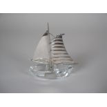 A double glass Salt in the form of a Yacht with continental silver sails