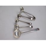 Four Georgian silver small Sifting Ladles, all old english pattern, London 1801 x 2, 1825 x 2 and