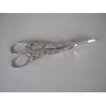 A pair of Victorian silver Grape Scissors with fruiting vine design and engraved initials, Sheffield