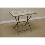 A folding Orangery Table with wooden top and metal base, 3ft 1in W