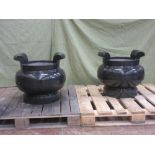 A pair of black stone Chinese Planters, 2ft D