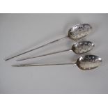 Three Georgian Mote Spoons, one with pattern back