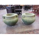 A pair of large sandstone Planters with scroll handles 1ft 4in H