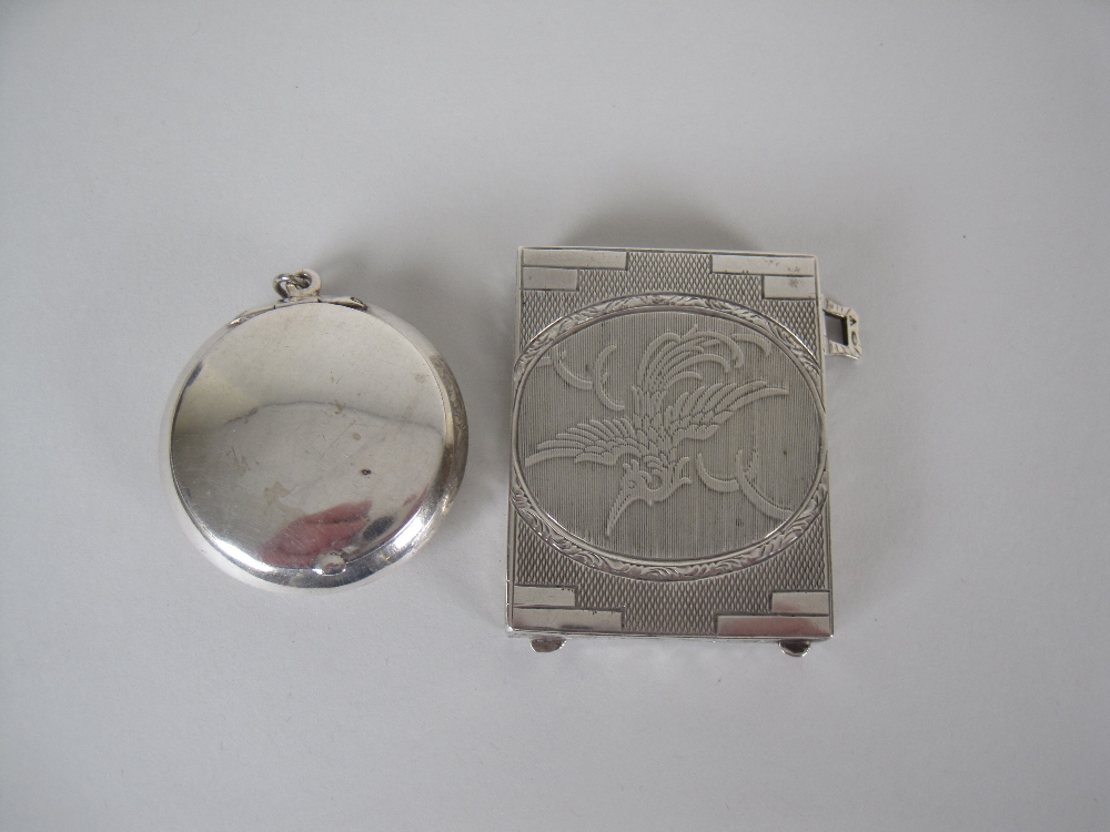 A George V silver small circular Compact, Chester 1911, and a square Compact with lipstick holder