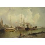 WILLIAM EDWARD WEBB (1862-1903)At a Quay-sidebears strengthened signature 'W.Webb' (lower left)oil