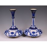 A pair of James MacIntyre & Co. "Aurelian" Ware Vases, compressed globe and shaft form, printed blue