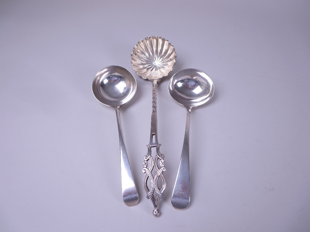 Two George III silver Sauce Ladles old english pattern, London 1804 and Newcastle, circa 1800, and a