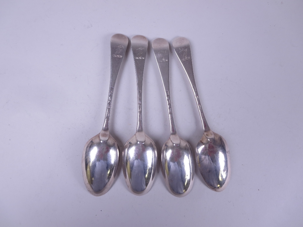 Four George III silver Dessert Spoons, hanovarian pattern engraved bird's head crests, London - Image 2 of 2