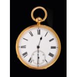 An early 19th Century 18ct gold cased open faced Pocket Watch, the white enamel dial with roman