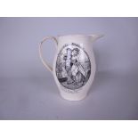 An early 19th Century creamware Jug monochrome printed sailing vessel and romantic couple, "A Man of