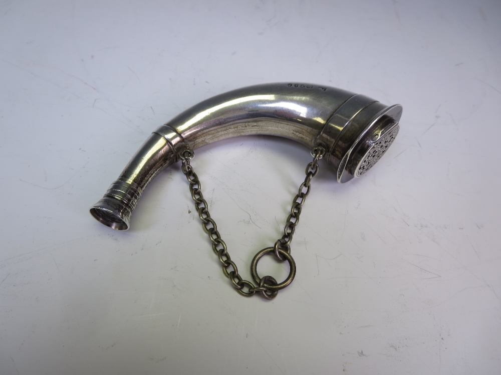 A Victorian silver Vinaigrette in the form of a hunting horn, London 1871, maker: S Mordan, probably