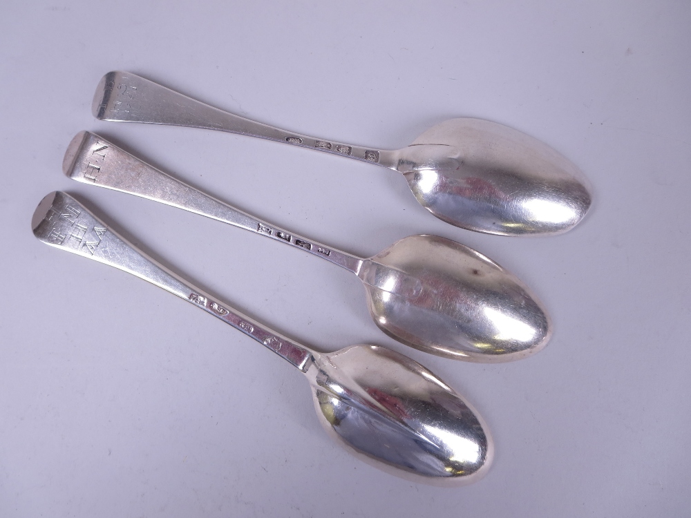 A George I silver Table Spoon, hanovarian pattern with rat tail bowl, engraved initials, London - Image 3 of 4