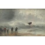 JOACHIM HIERSCHL-MINERBI (1834-1905)Figures on a beach in a storm, with a boat in distress off-